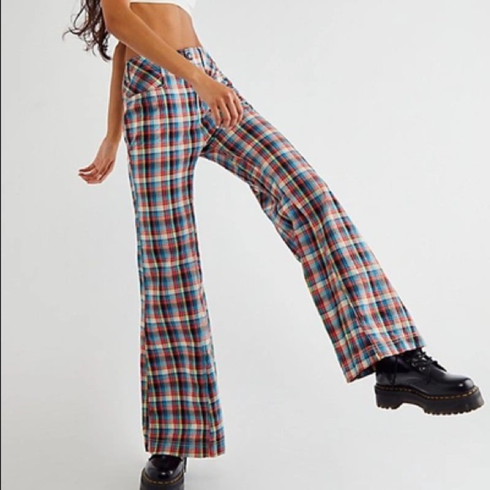 Free People plaid pants cotton pants flair leg pants cotton pants Free People